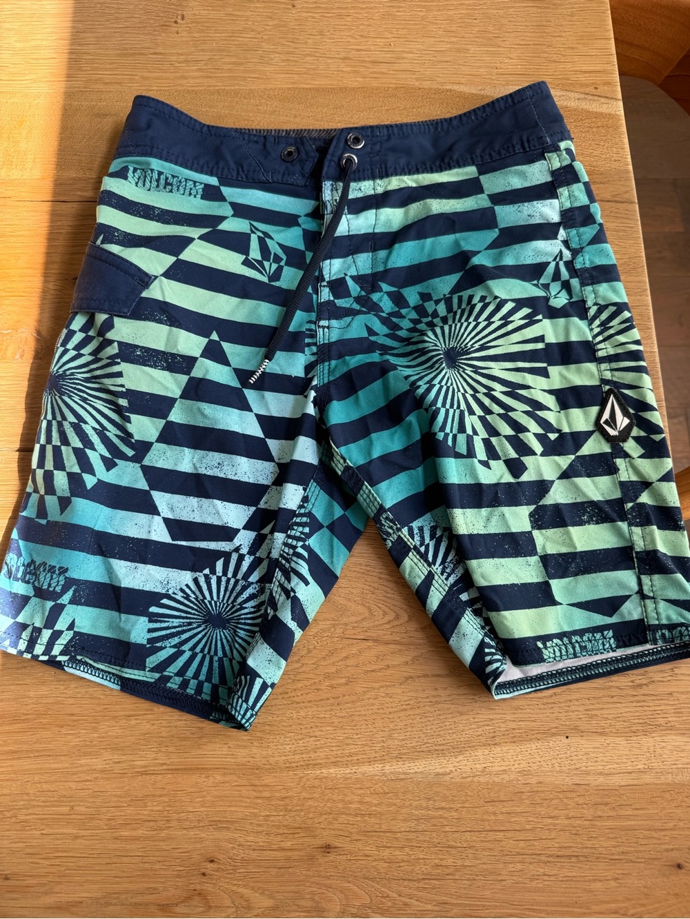 Volcom boys Teal & Navy Striped Boardshorts